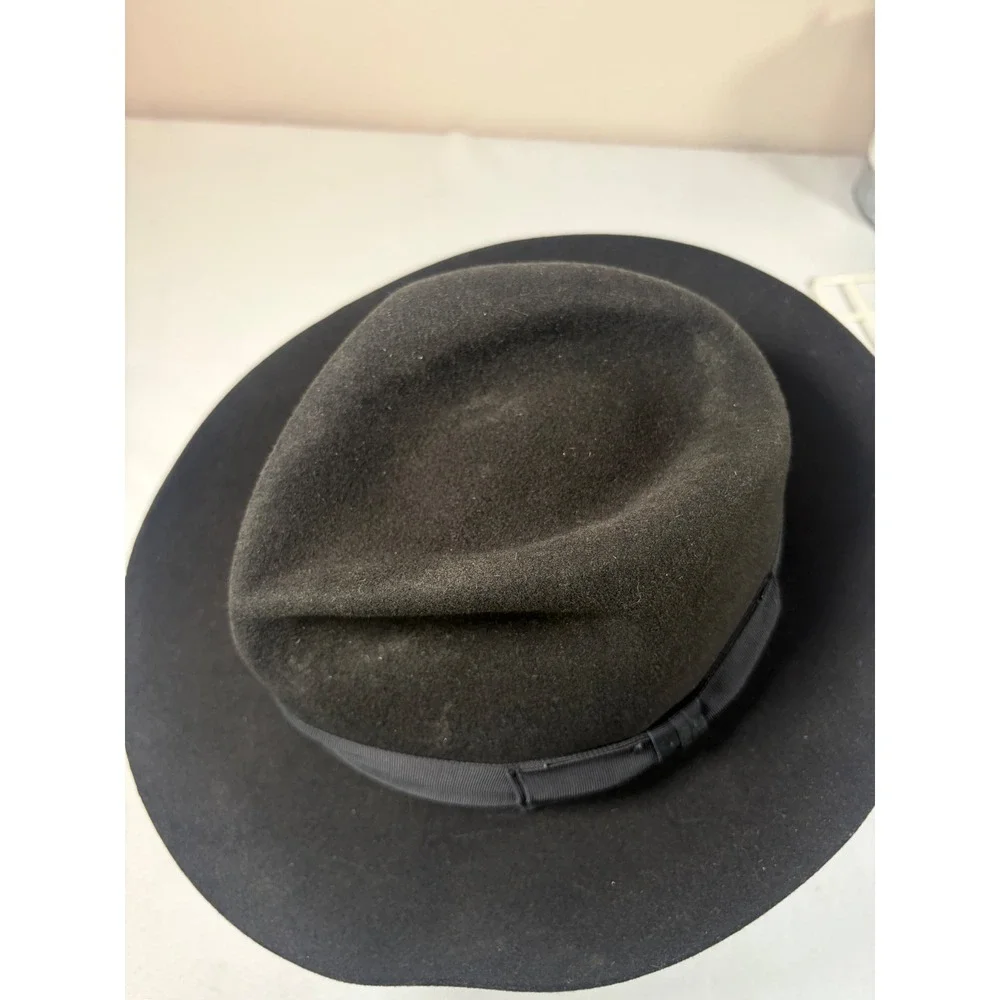 Goorin Bros Black Wool Felt Fedora Hat Handmade in Spain Wide Brim Mens L